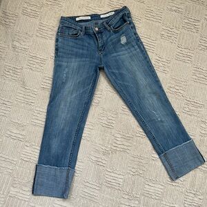 Pilcro and the Letterpress Anthropologie Hyphen jeans cropped, blue, Size 26